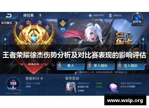 王者荣耀徐杰伤势分析及对比赛表现的影响评估
