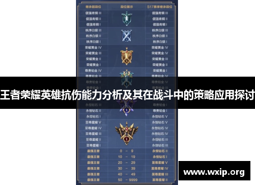 王者荣耀英雄抗伤能力分析及其在战斗中的策略应用探讨